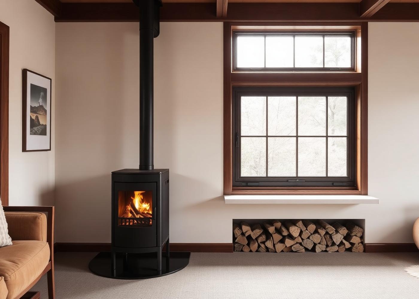 A clean wood heater in a refined Tasmanian living room